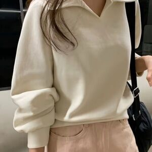 ANRABESS Women Oversized Long Sleeve side pockets Cream sweatshirt Pullover NEW